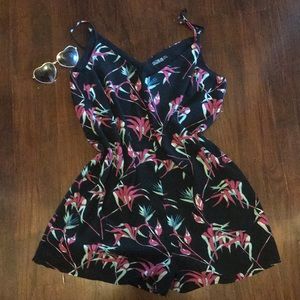 Black with pink florals romper